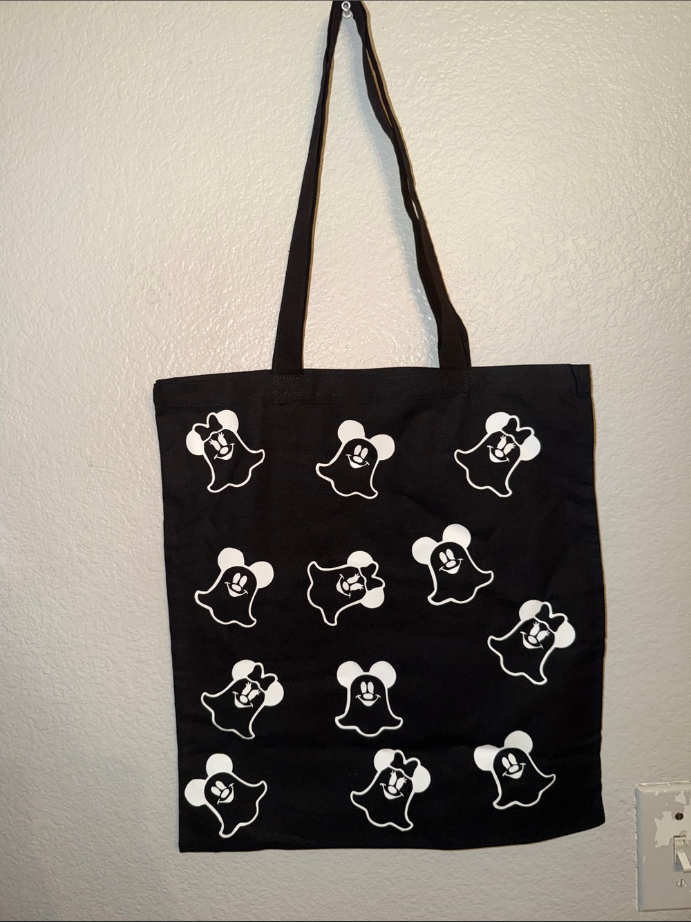 Black Ghost Pattern Canvas Tote Bag - Unbranded